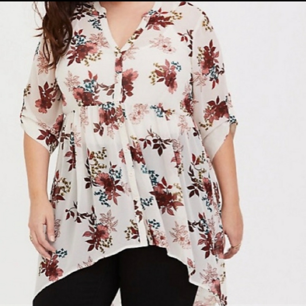 Torrid sheer floral high low blouse